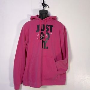 Nike | Just Do It Fleece Men's Pull Over Hoodie | Pink/White/Black 928717-874